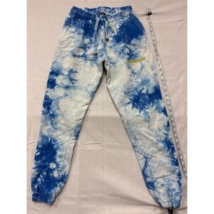 Talentless Blue Tie Dye Sweatpants Joggers Yellow Puff Print Logo Mens Small